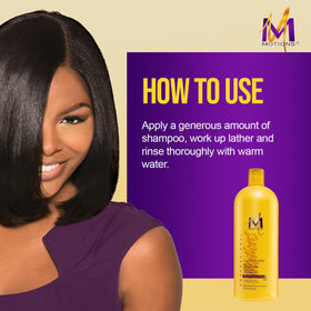 Motions in-shower application on wet hair demonstrating detangling action