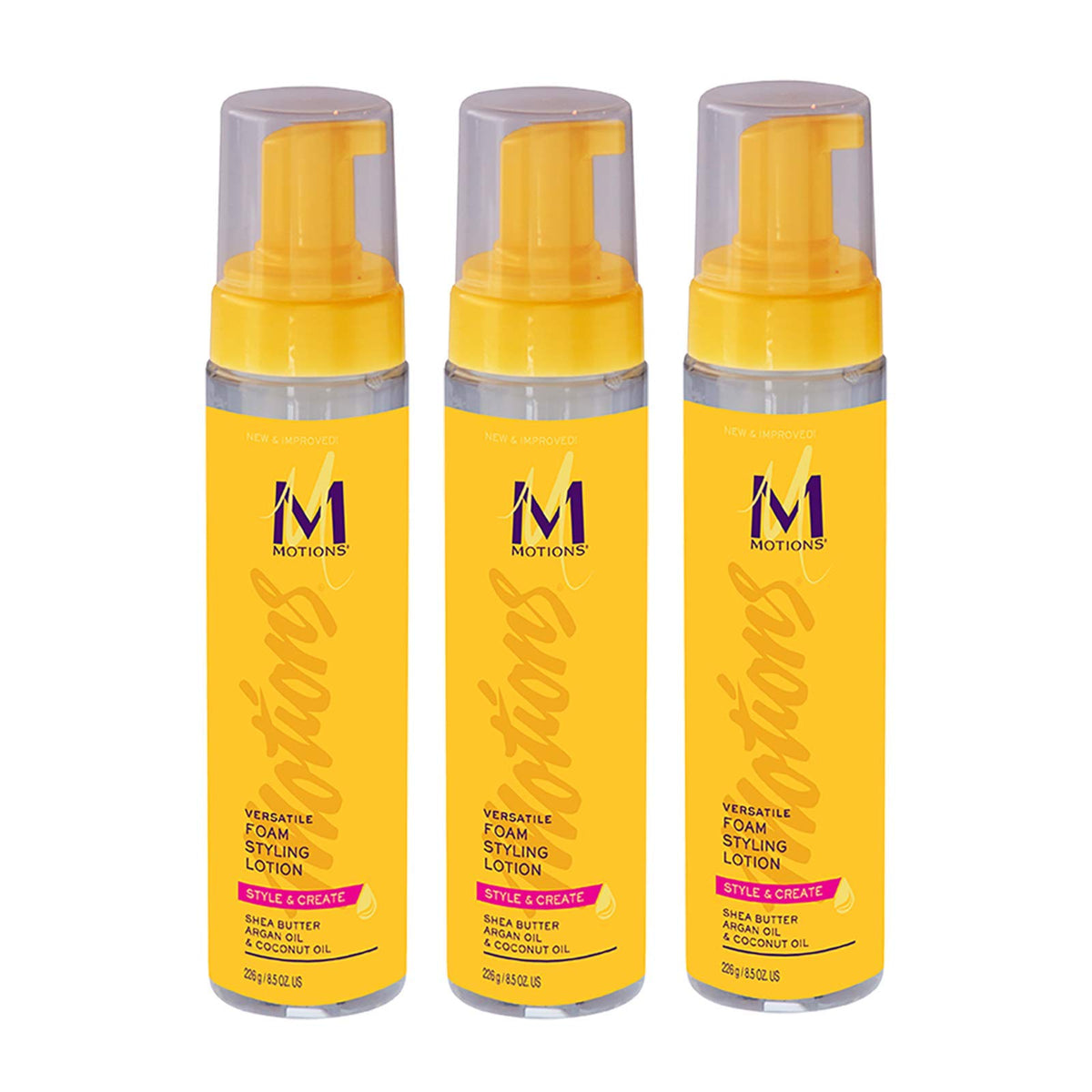 Motions bottle front view showing label and 3-pack benefit