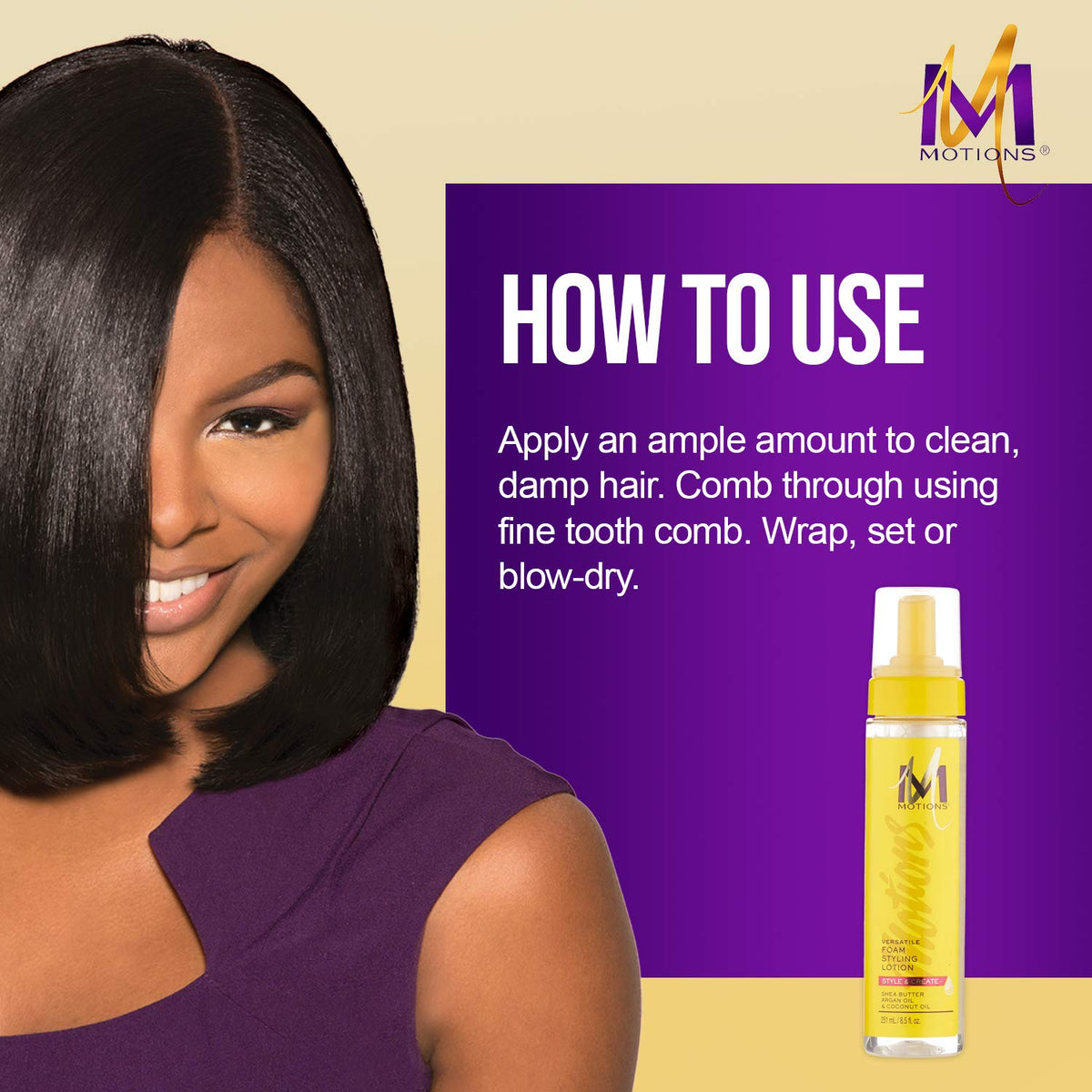Motions applied to curly hair showing improved definition and shine