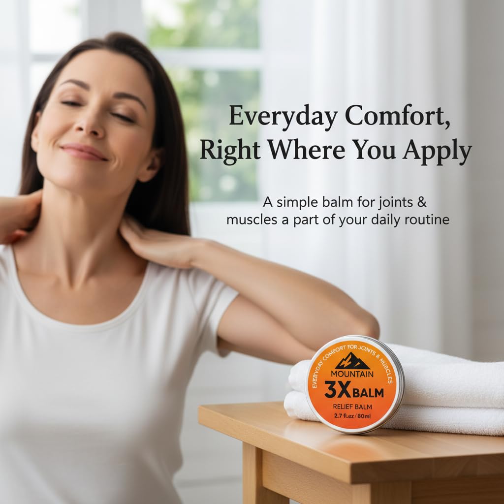 MOUNTAIN 3X balm applied to knee demonstrating targeted topical comfort