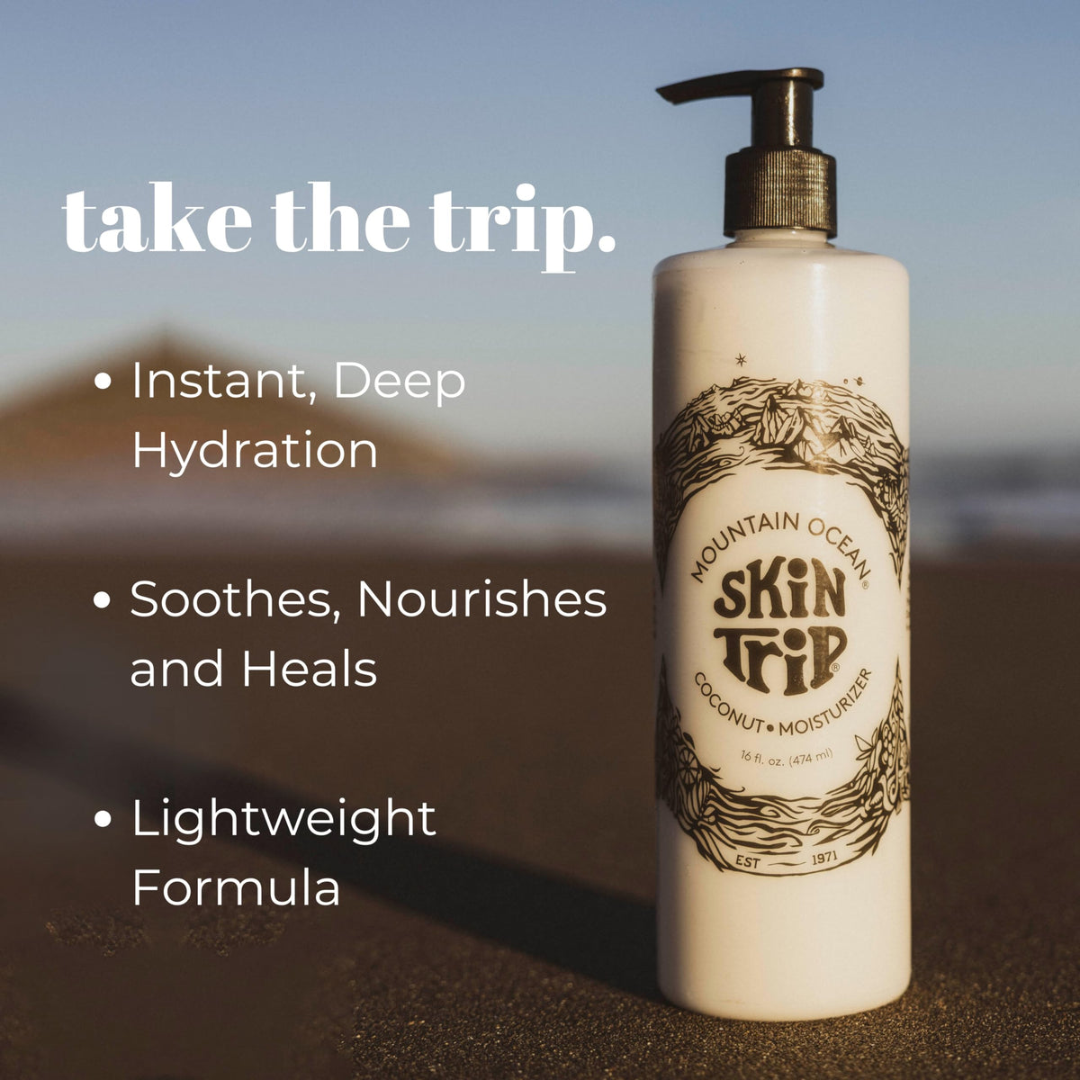 Mountain Ocean pump dispenser close-up enabling clean, measured lotion use