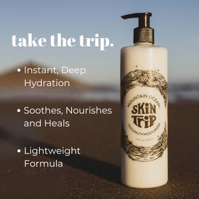 Mountain Ocean pump dispenser close-up enabling clean, measured lotion use