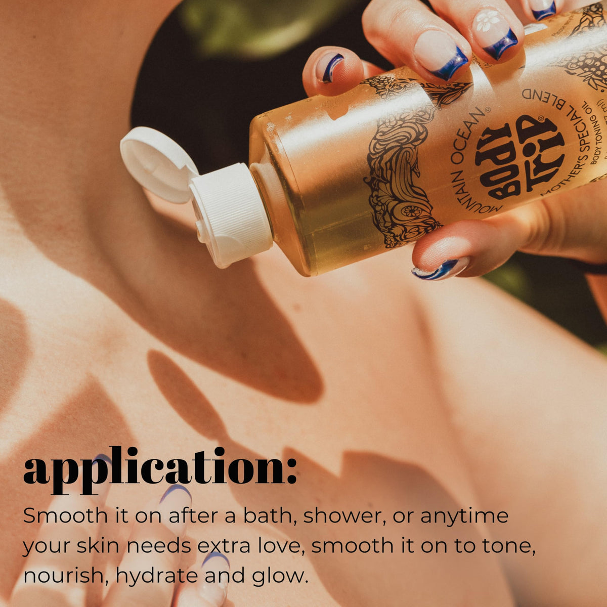 Mountain Ocean 8 oz bottle in hand illustrating size and easy daily use