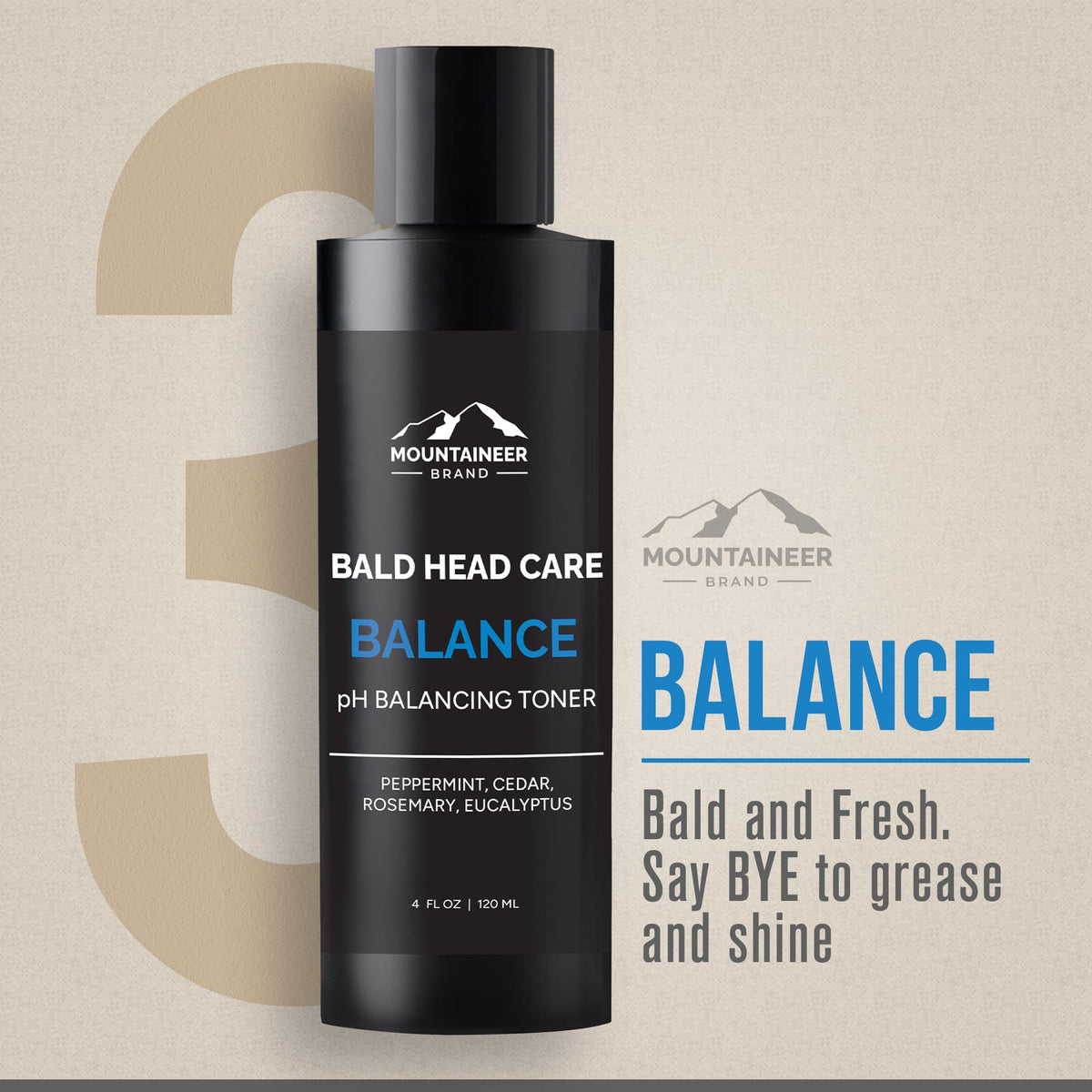 Mountaineer Brand balance spray label detail indicating pH-friendly formula to reduce shine