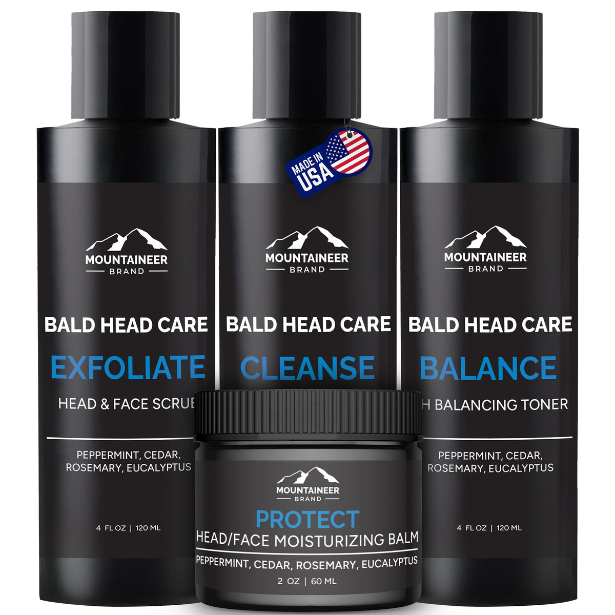 Mountaineer Brand front packaging showcasing complete bald head kit benefits