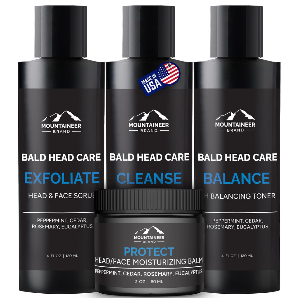 Mountaineer Brand front packaging showcasing complete bald head kit benefits