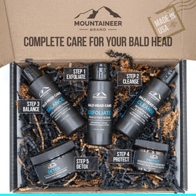 Mountaineer Brand lifestyle bathroom shelf display arranged as a gift-ready grooming set