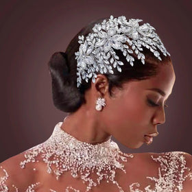 Mpoikba silver headband front view showing elegant design and bridal sparkle