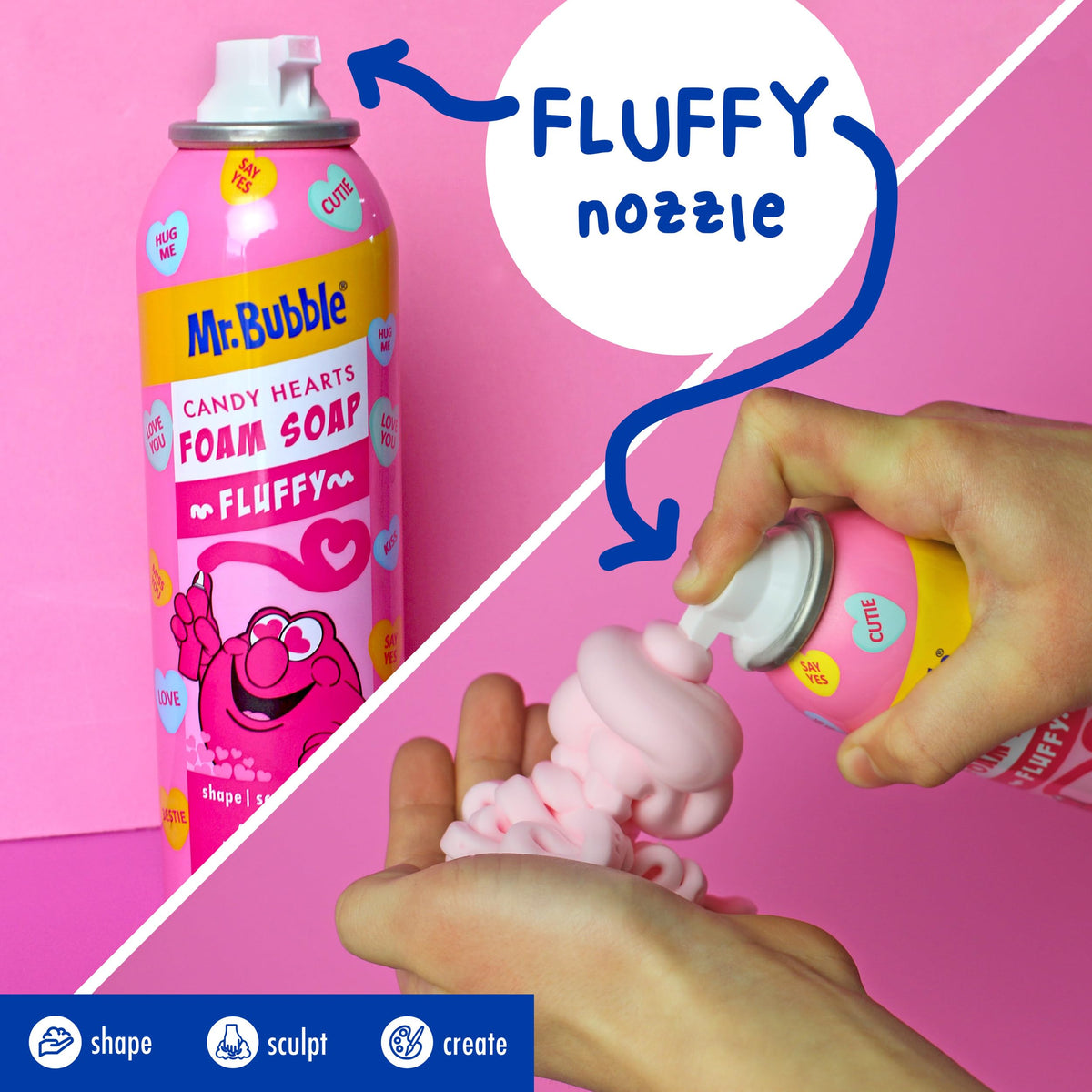 Mr. Bubble bottle in child’s hand demonstrating size and independent use