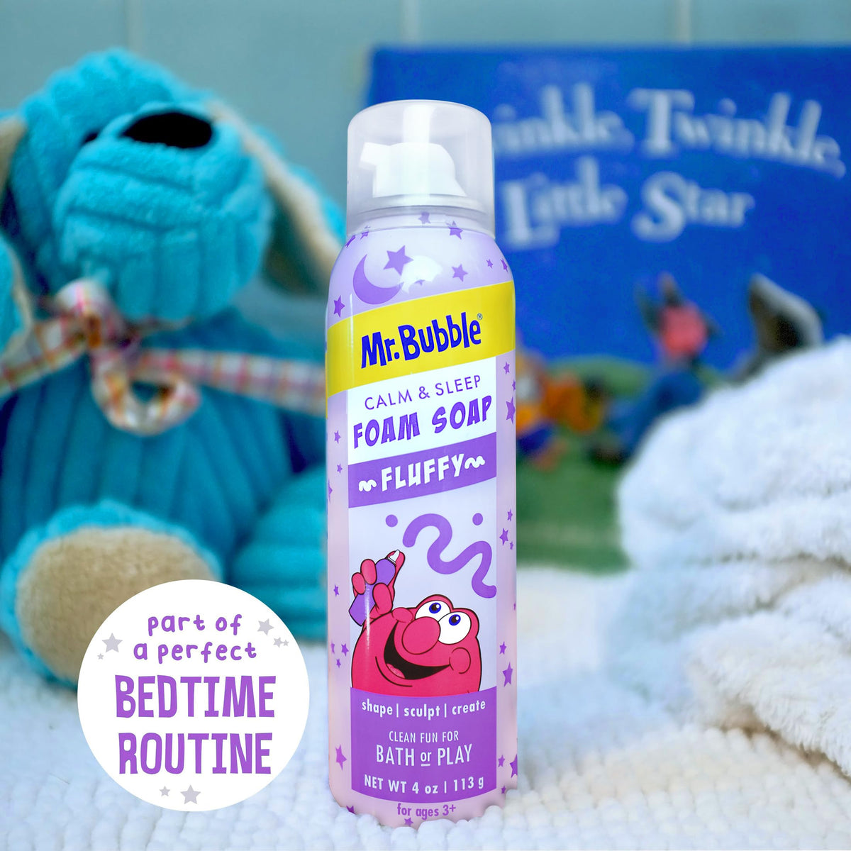 Mr. Bubble bottle size comparison showing 4 oz travel-friendly bottles for convenience