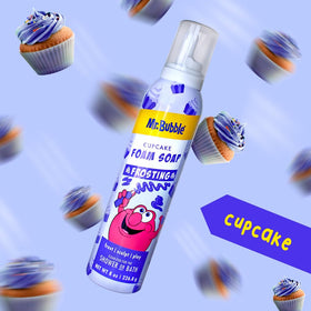 Mr. Bubble closeup of frosting nozzle showing easy‑to‑use dispenser benefit