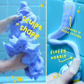 Mr. Bubble pump dispenser detail highlights easy spray application for quick bath use