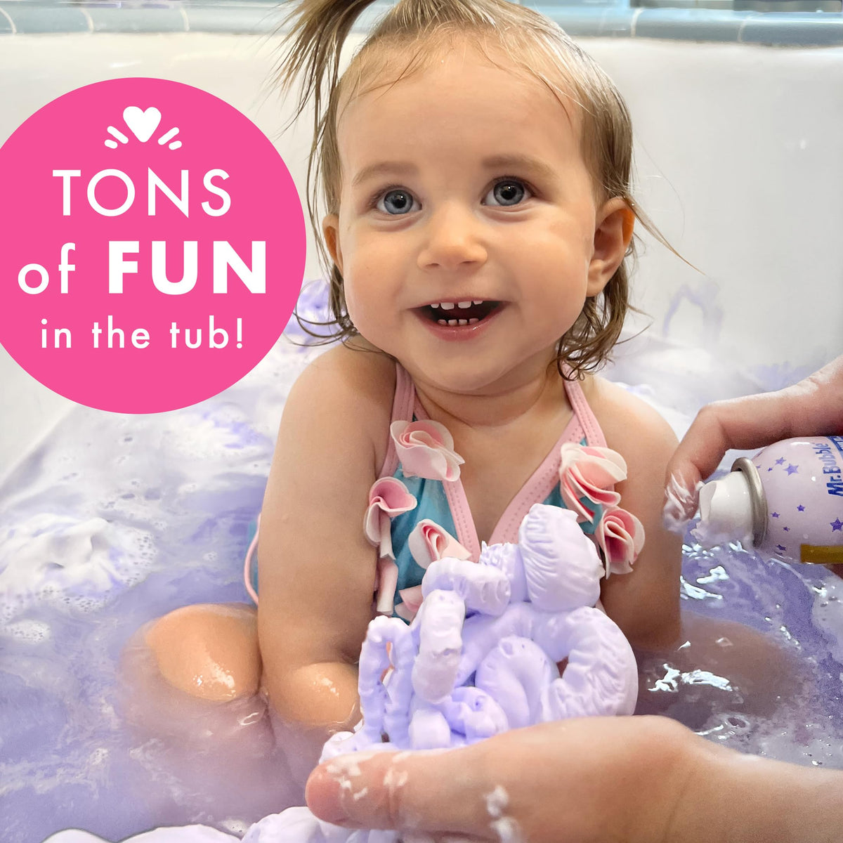 Mr. Bubble purple foam sculpted into shapes encourages sensory play and engagement