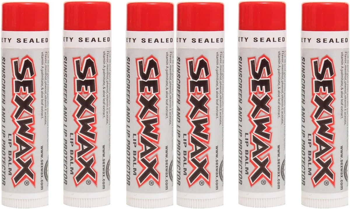 Mr Zogs Sex Wax twist-up lip balm six-pack front view showing SPF protection and portability