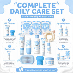 MrCuvaryas kit contents laid out to display included cleanser, serum and masks for routine clarity