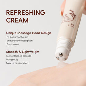 MrCuvaryas eye cream tube label focused to show gentle care for delicate under-eye area
