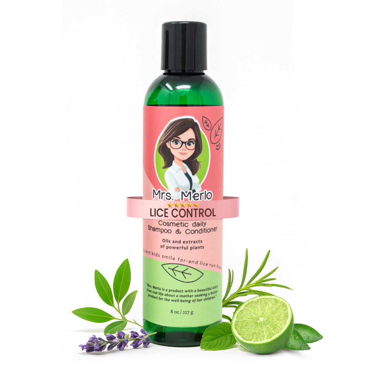 Mrs. Merlo front bottle showing label and kid-friendly 2-in-1 benefit