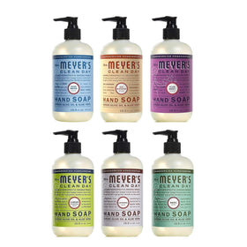 Mrs. Meyer's six-scent variety pack front view showing all six bottles and labels for easy choice and convenience