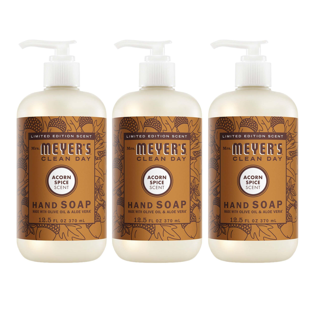 Mrs. Meyer's front packaging showing three bottles and scent label for easy identification