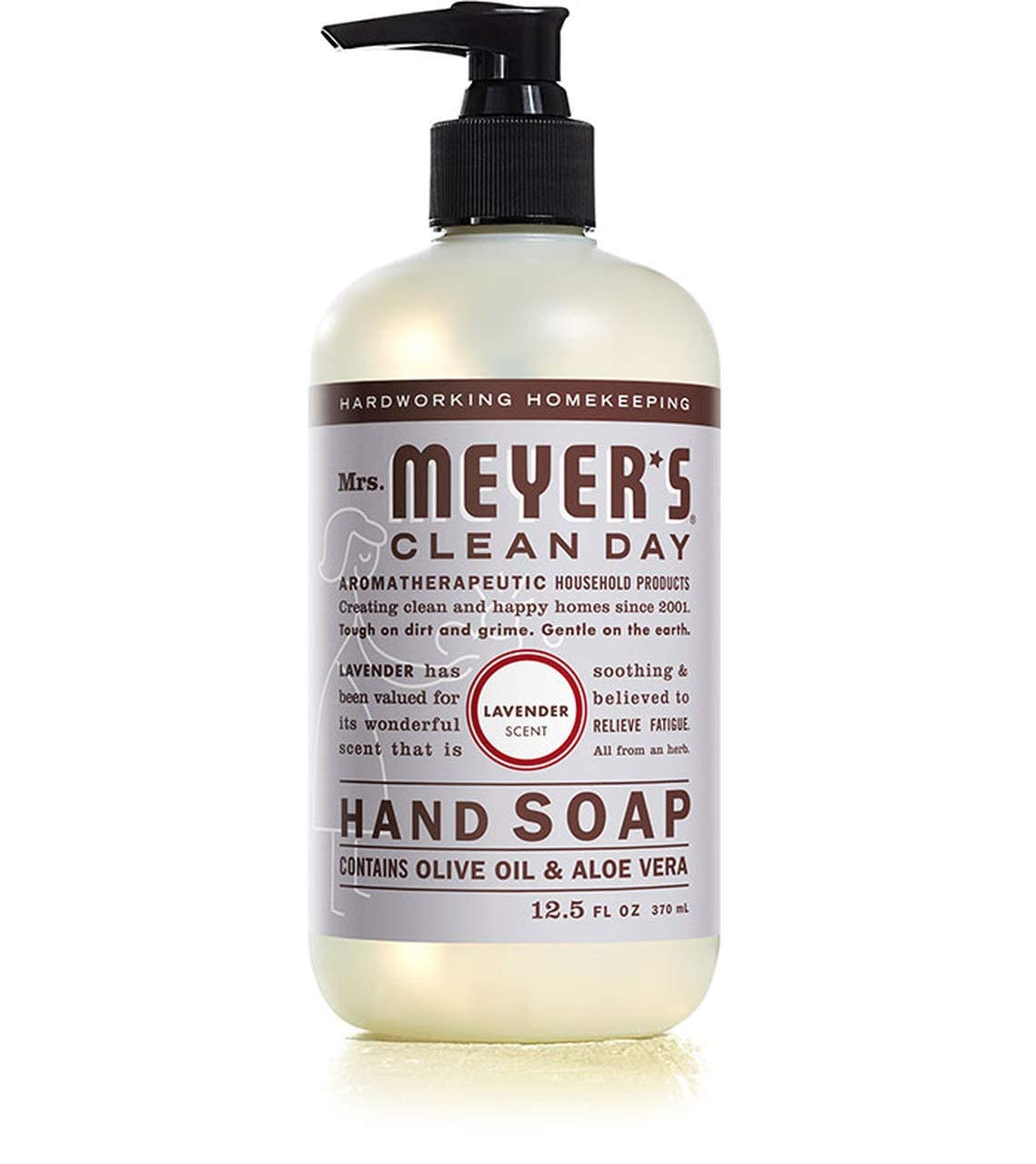 Mrs. Meyer's Basil bottle on bathroom counter showing herbal aroma and soothing benefit