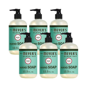 Mrs. MEYER'S front packaging showing basil scent and six-pack convenience