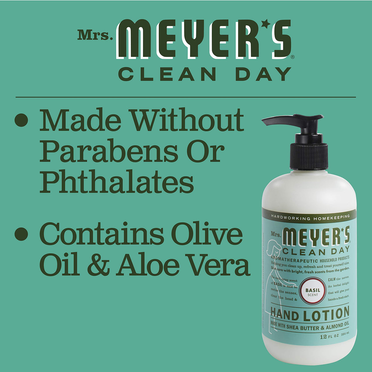 Mrs. MEYER'S basil lotion applied on hands demonstrating softening of dry skin after use