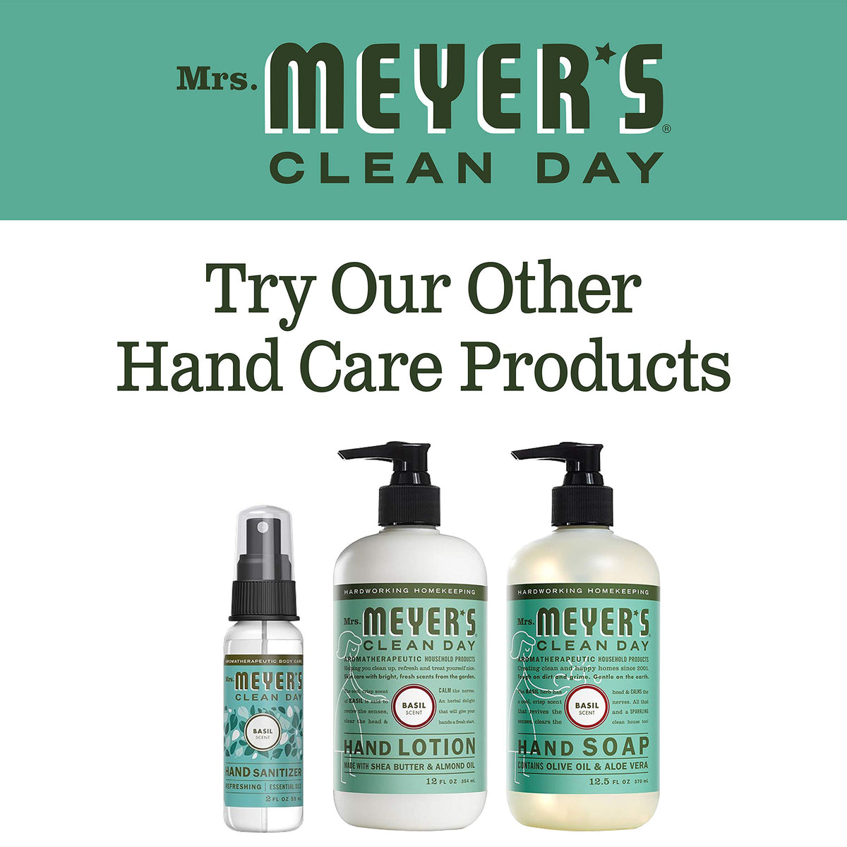 Mrs. Meyer's olive aloe basil ingredients grouped to show plant-based formulation