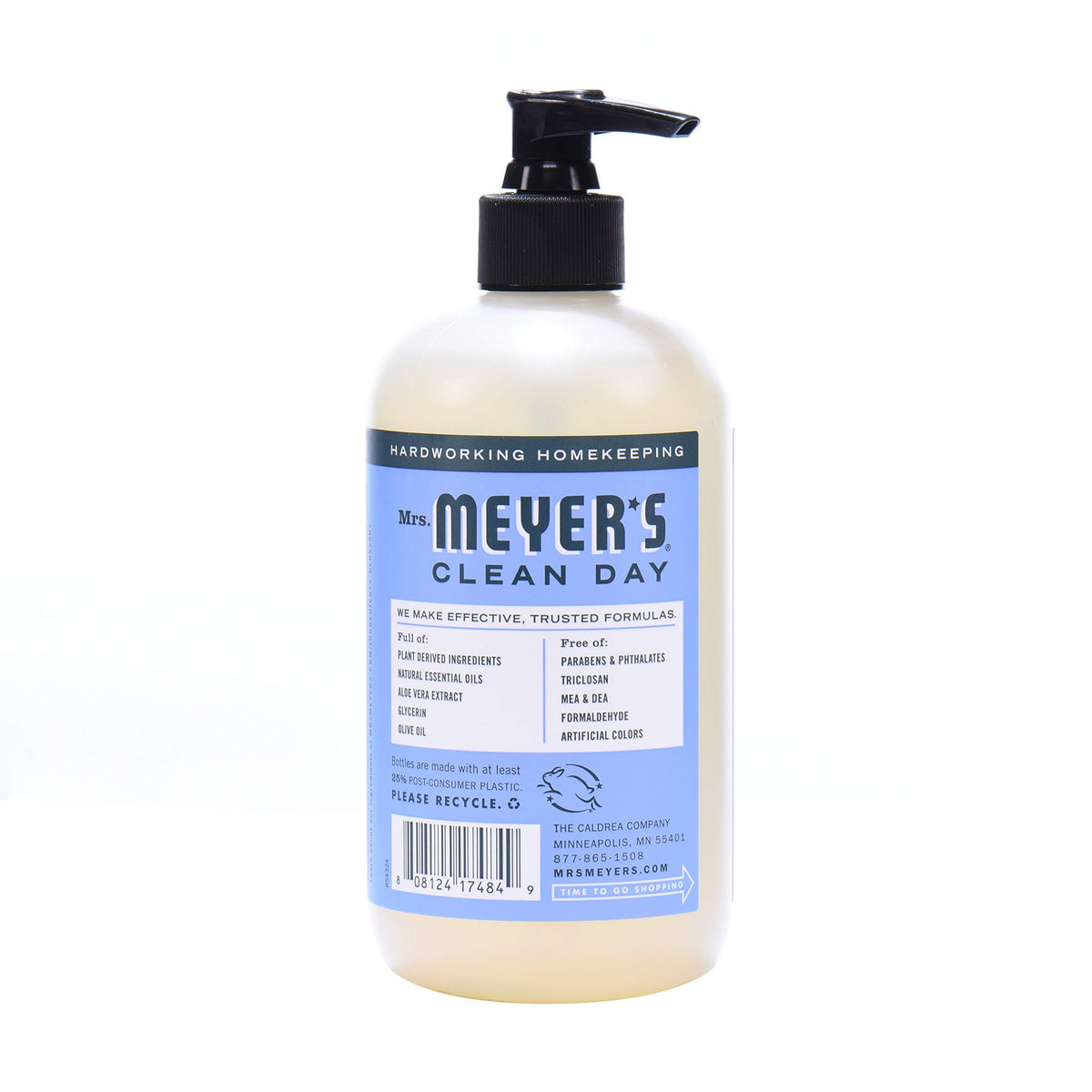 Mrs. MEYER'S label detail showing ingredients list and transparency benefit