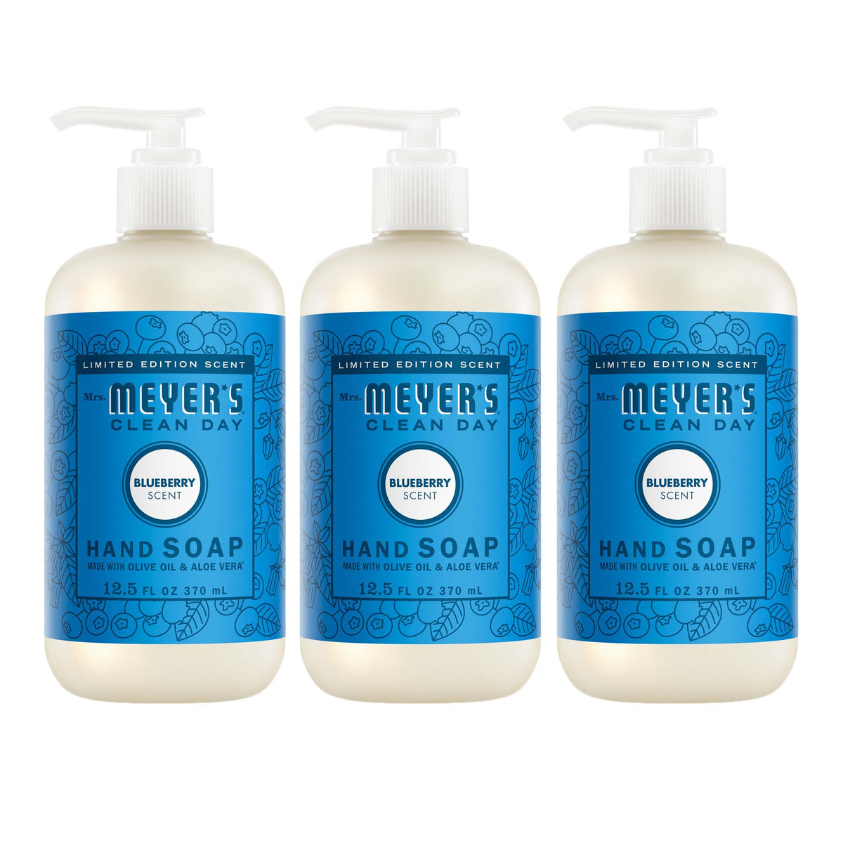 Mrs. MEYER'S front label showing blueberry scent and benefits