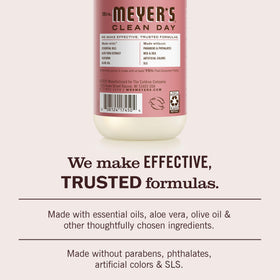 Mrs. Meyer's bottle label showing ingredient list and cruelty-free assurance