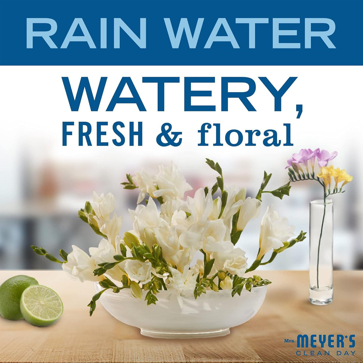 Mrs. MEYER'S bottles arranged on bathroom shelf showing decor-friendly design