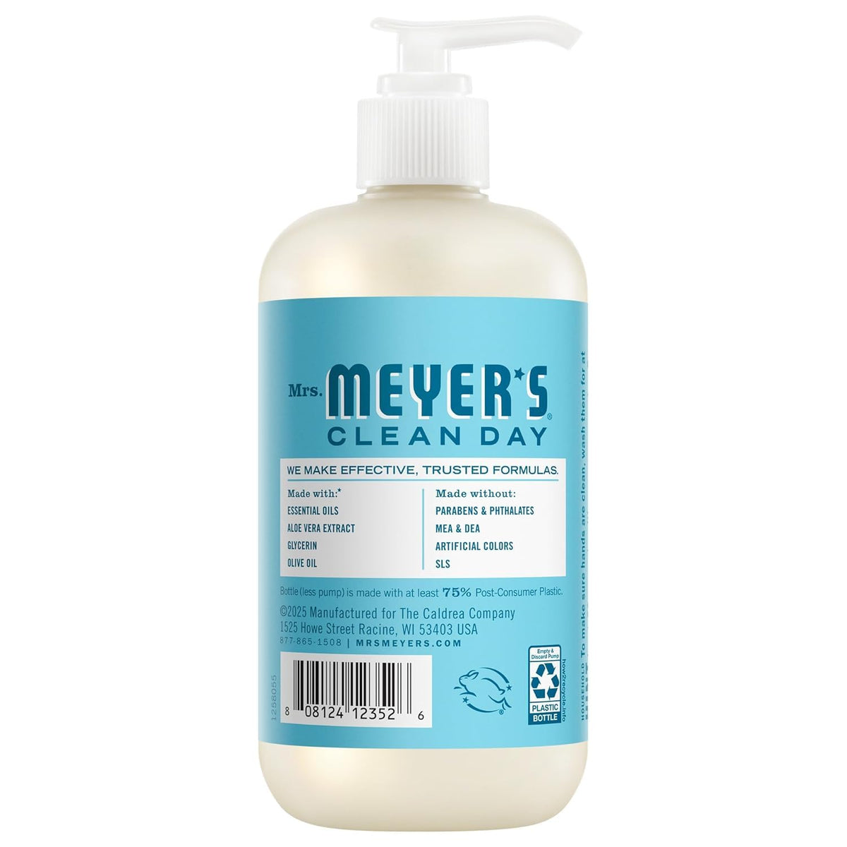 Mrs. MEYER'S hand soap pump close-up highlighting Dewdrop scent and gentle moisturizing