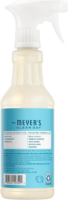 Mrs. MEYER'S multi-surface cleaner label detail showing product use and fresh scent
