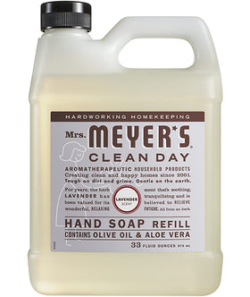 Mrs. MEYER'S dispenser label visible, branding and scent clarity for quick identification
