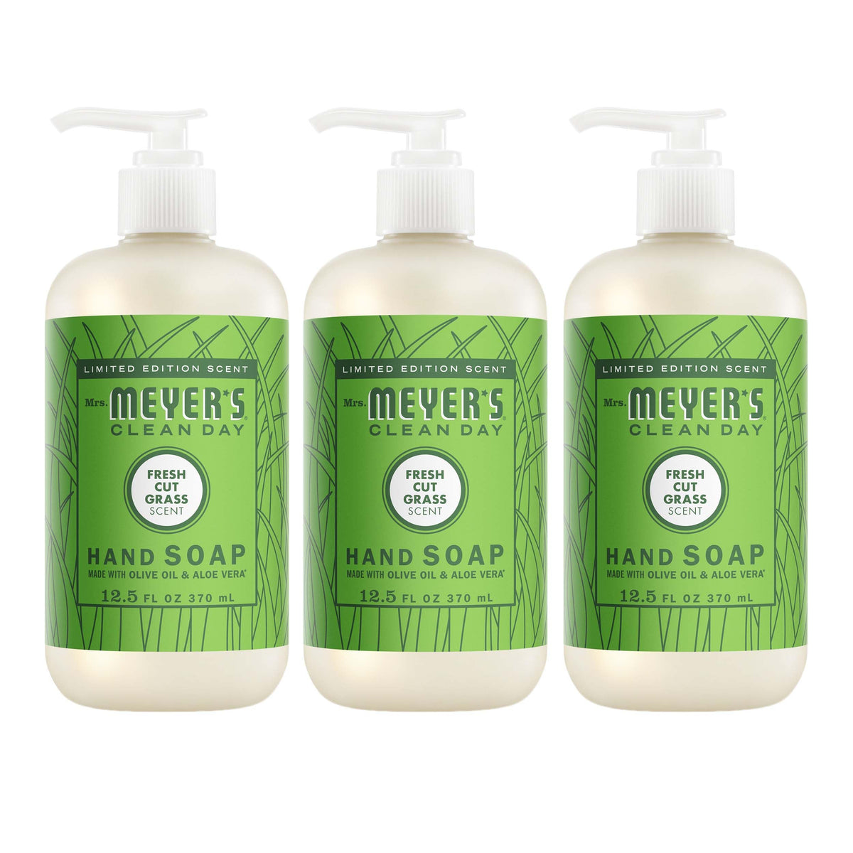 Mrs. MEYER'S bottle front packaging showing scent and size, clear labeling benefits