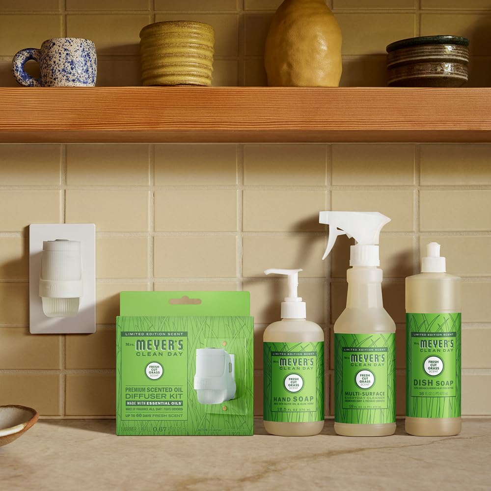 Mrs. MEYER'S bottle on bathroom counter conveying a fresh, garden-inspired aesthetic