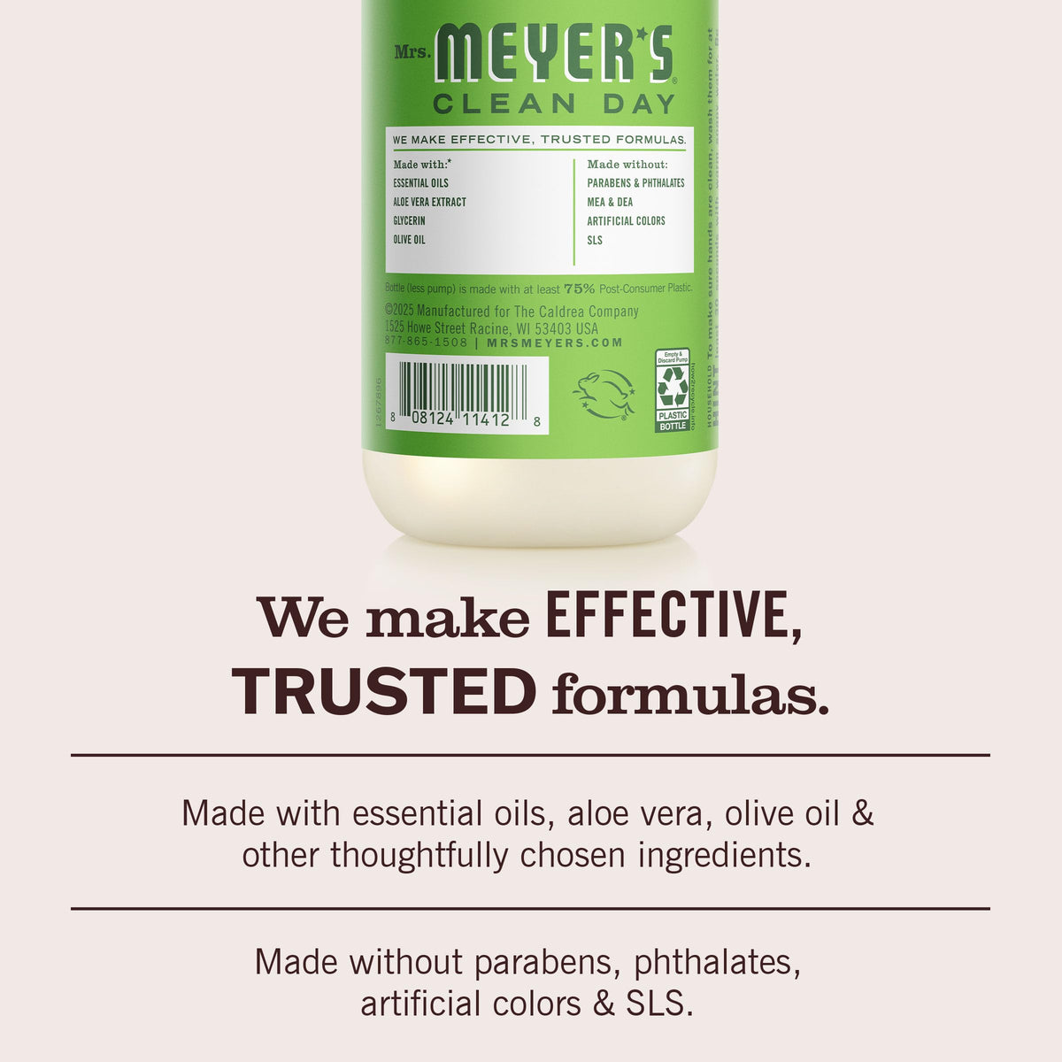 Mrs. MEYER'S foam texture on hand illustrating gentle cleansing and moisturizing effect