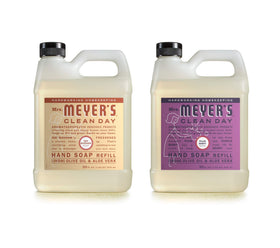 Mrs. MEYER'S front packaging showing Oat Blossom and Plum Berry refills and scent variety