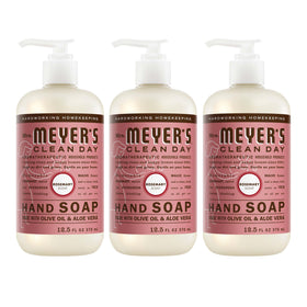 Mrs. Meyer's front packaging showing rosemary scent and three bottles for convenience