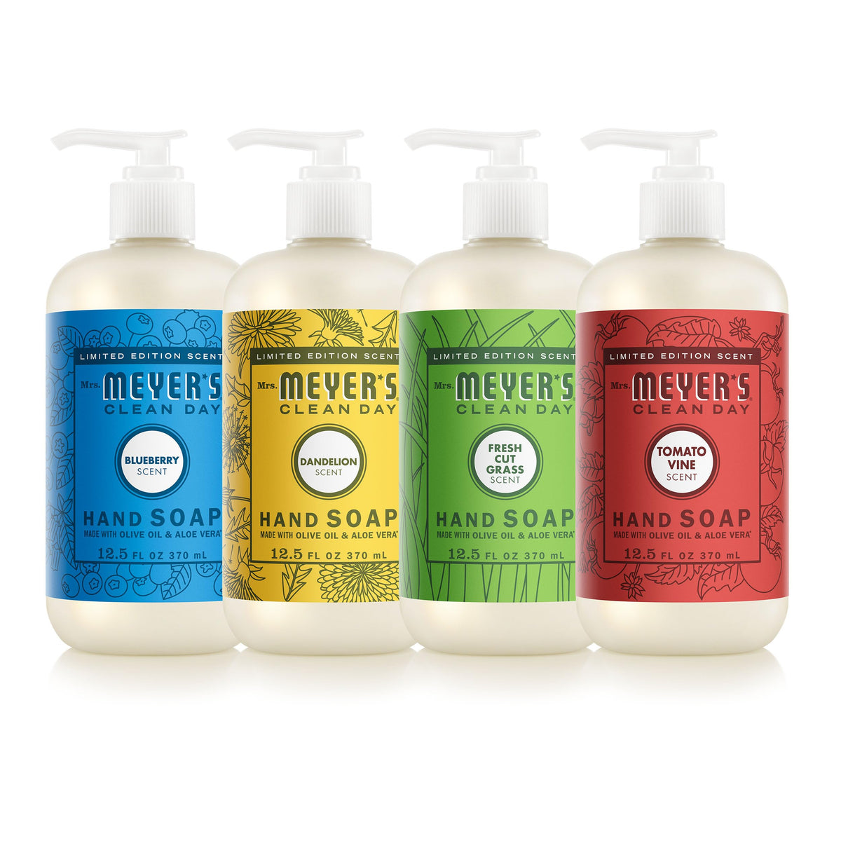 Mrs. MEYER'S front packaging showing all four summer scents and gift-ready look