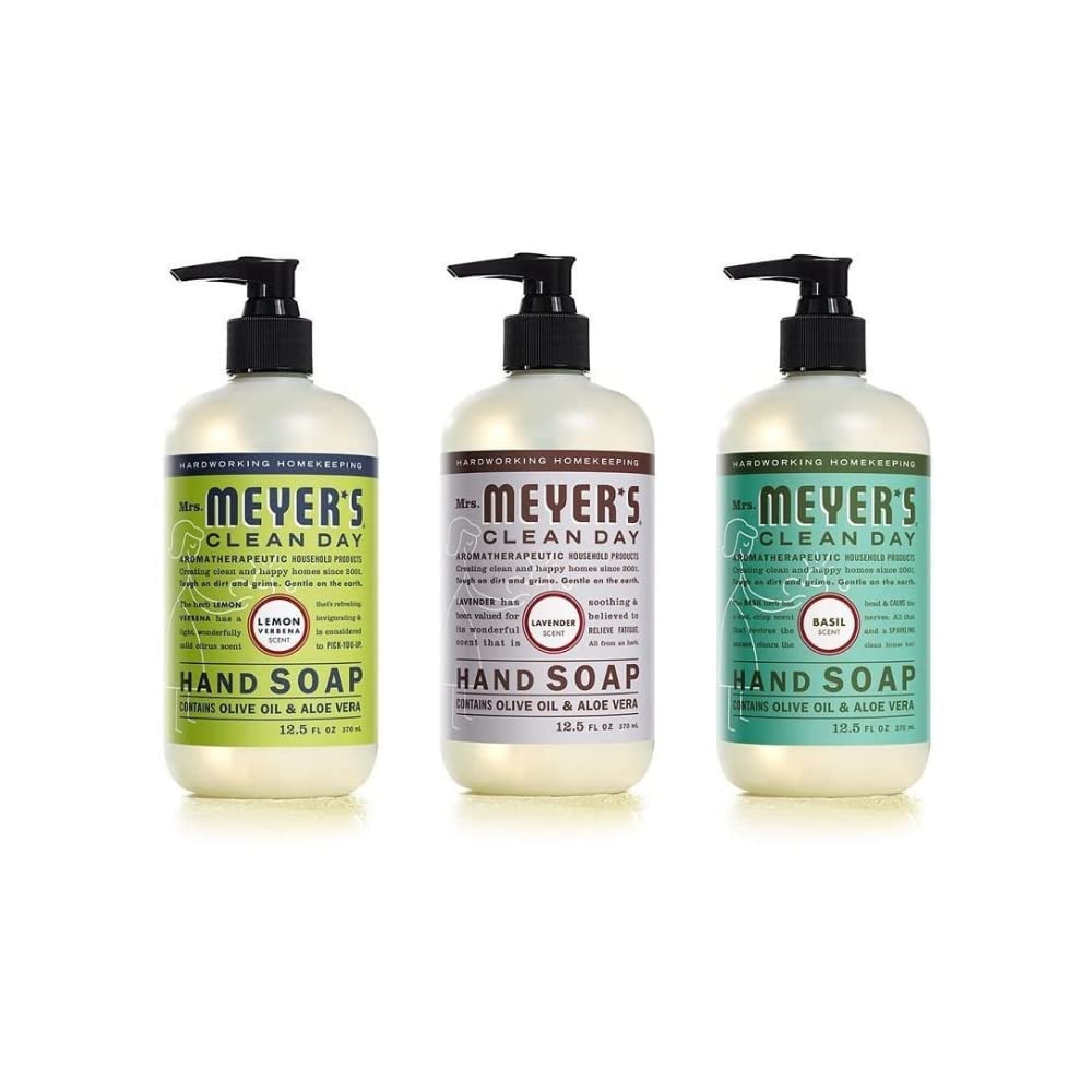 Mrs. MEYER'S trio front packaging showing three scents and convenient set benefits