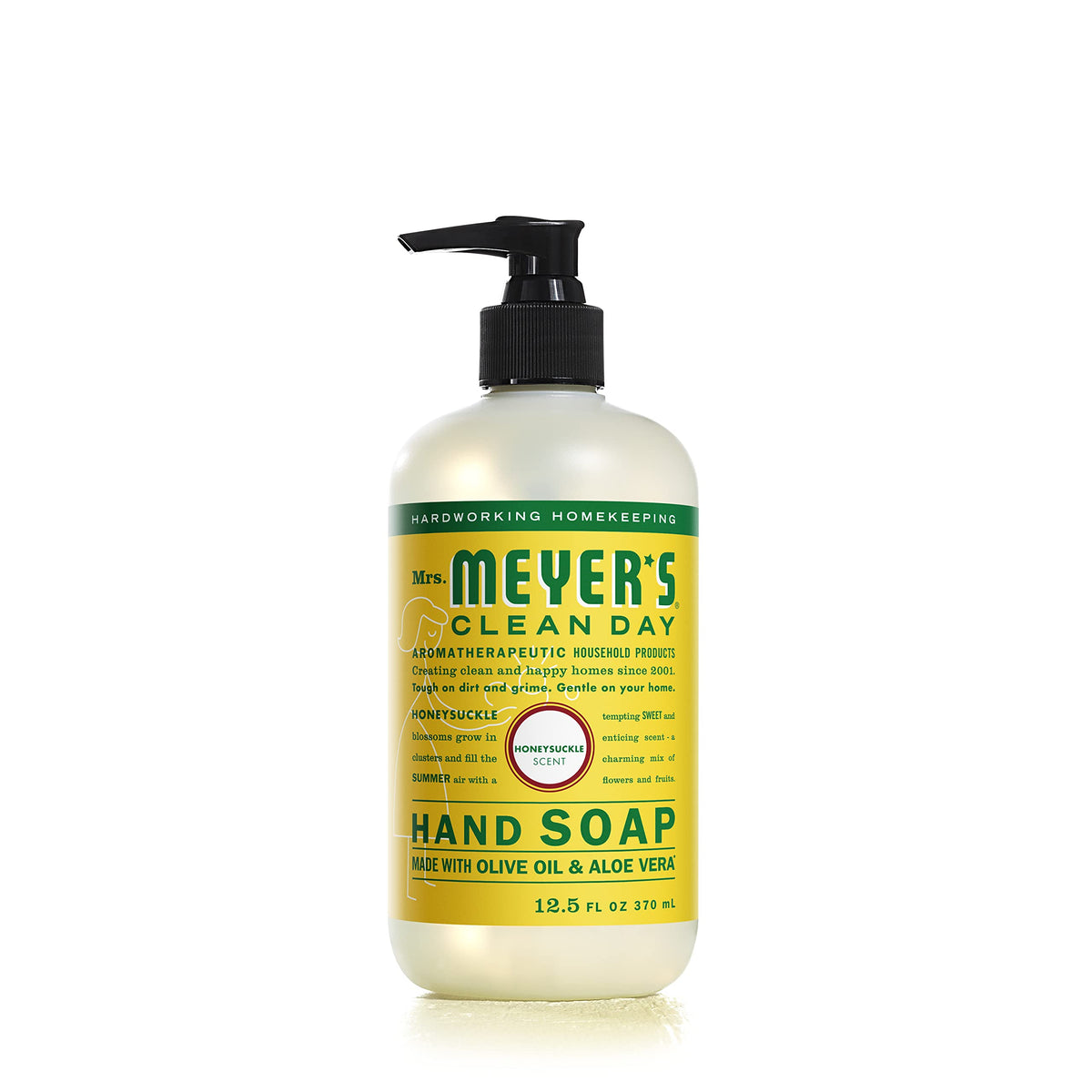 Mrs. MEYER'S Honeysuckle bottle styled in bathroom for welcoming scent benefit