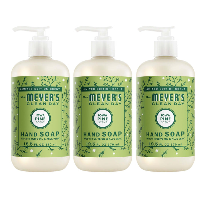 Mrs. MEYER'S front packaging showing Iowa Pine scent and pump benefits