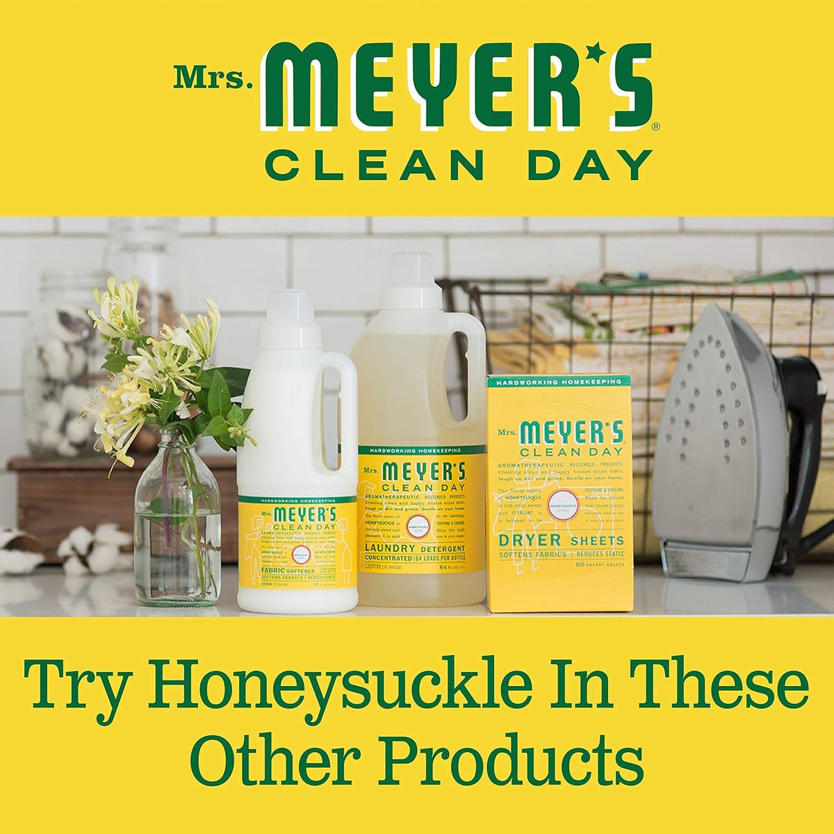 Mrs. MEYER'S honeysuckle refill on kitchen sink showing fresh scent ambiance