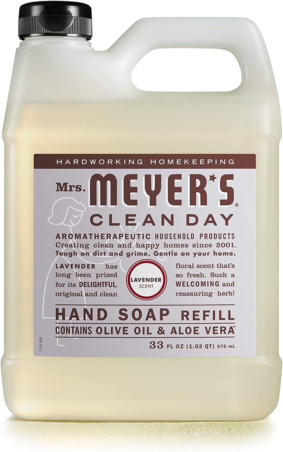 Mrs. MEYER'S Lavender refill staged in a bathroom suggesting calming hand care