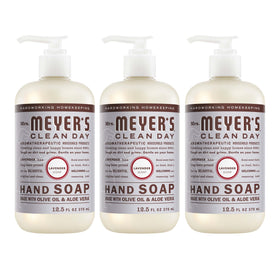 mrs. meyer's front packaging showing three lavender bottles and soft scent benefit