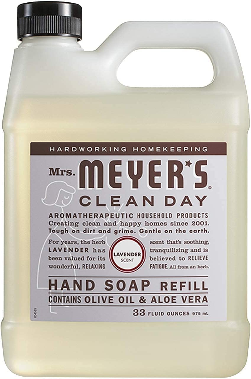 Mrs. MEYER'S Lavender label detail emphasizing calming floral scent benefit