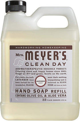 Mrs. MEYER'S Lavender label detail emphasizing calming floral scent benefit