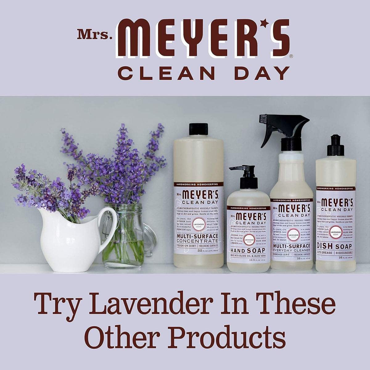 Mrs. MEYER'S bottle beside a kitchen sink highlighting home-friendly scent