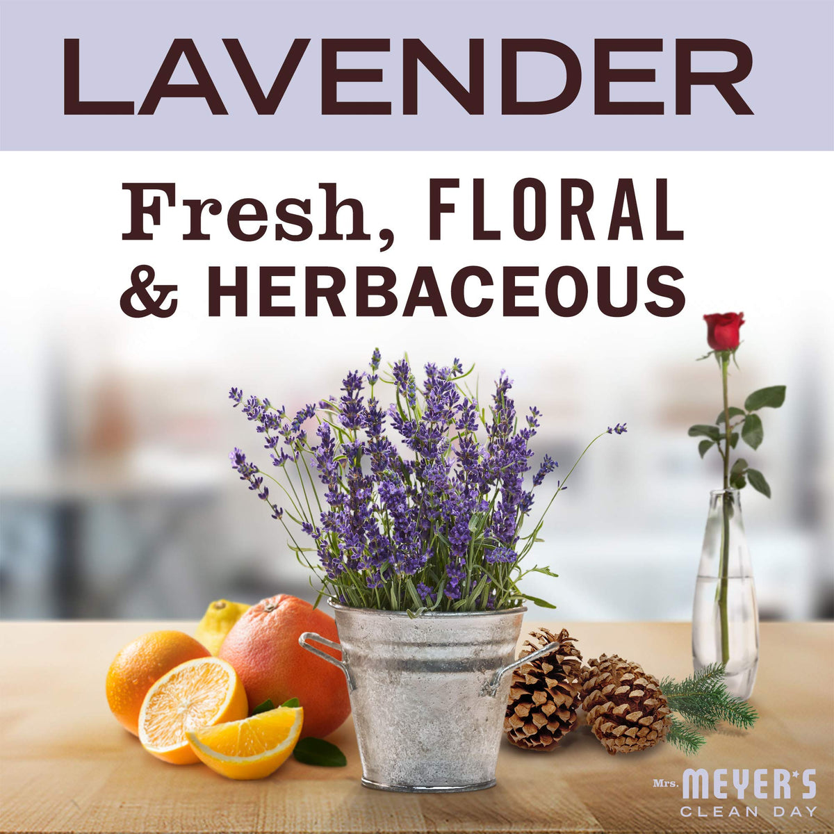 Mrs. MEYER'S pump close-up dispensing lotion to show texture and easy-use benefit